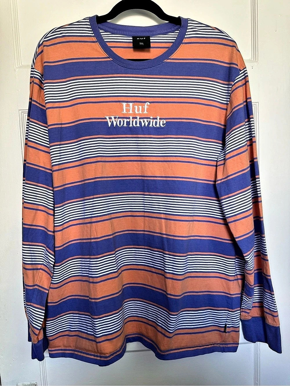 HUF Worldwide Essex Knit Striped Long Sleeve Tee Purple & Orange XXL Cotton